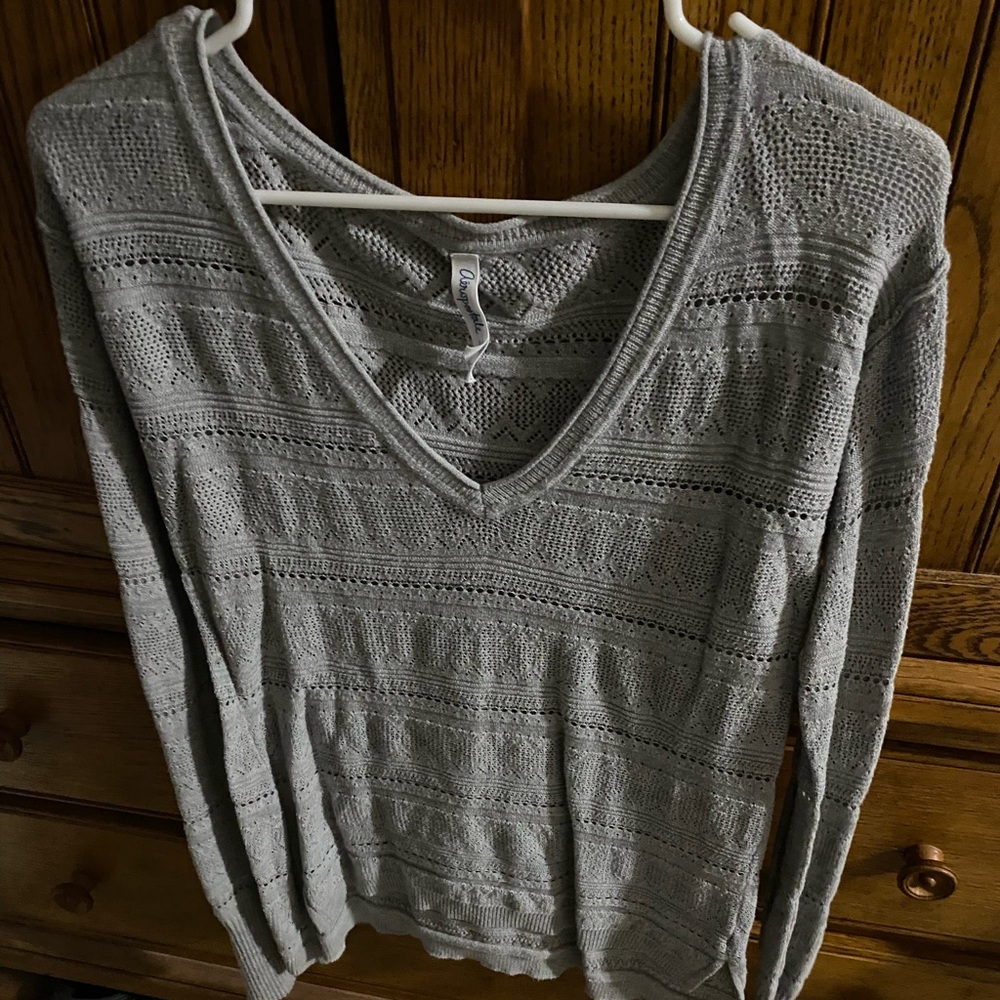 Gray Knit V-Neck Sweater